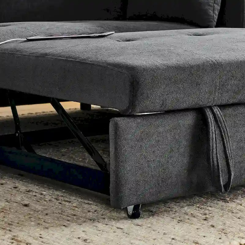 54 Pull-Out Sleeper Sofa Bed Double Seat Recliner Sofa Bed with Armrests with Storage and Side Pockets, Adjustable Backrest and
