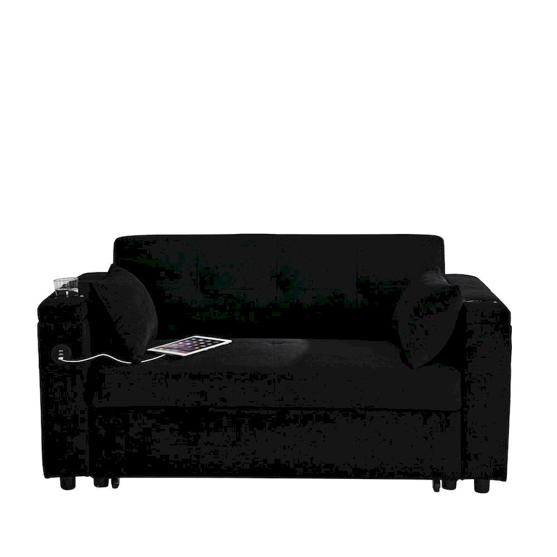 54 Pull-Out Sleeper Sofa Bed Double Seat Recliner Sofa Bed with Armrests with Storage and Side Pockets, Adjustable Backrest and