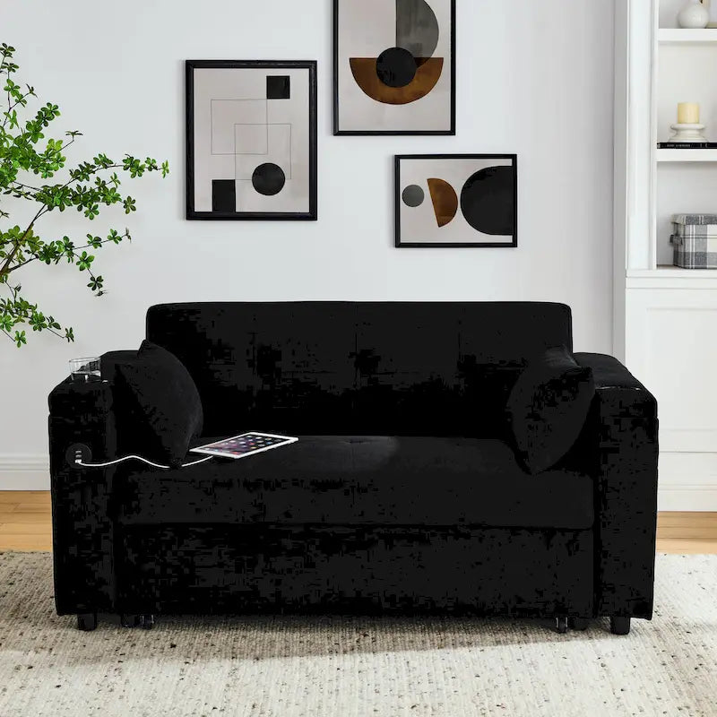 54 Pull-Out Sleeper Sofa Bed Double Seat Recliner Sofa Bed with Armrests with Storage and Side Pockets, Adjustable Backrest and