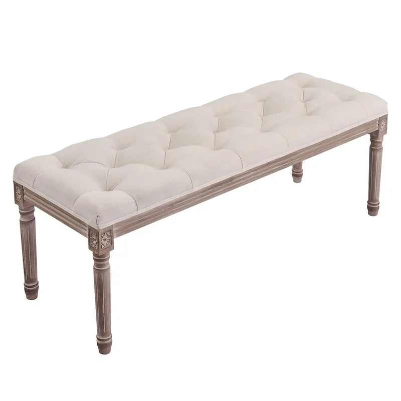 Extra Long French Vintage Upholstered Bench with Carved Wood Frame