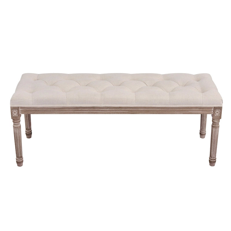 Extra Long French Vintage Upholstered Bench with Carved Wood Frame