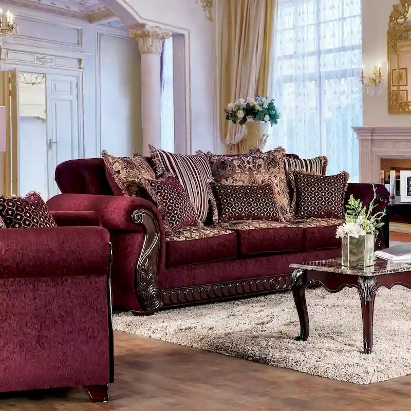 Traditional Fabric Upholstered Rolled Arms Sofa