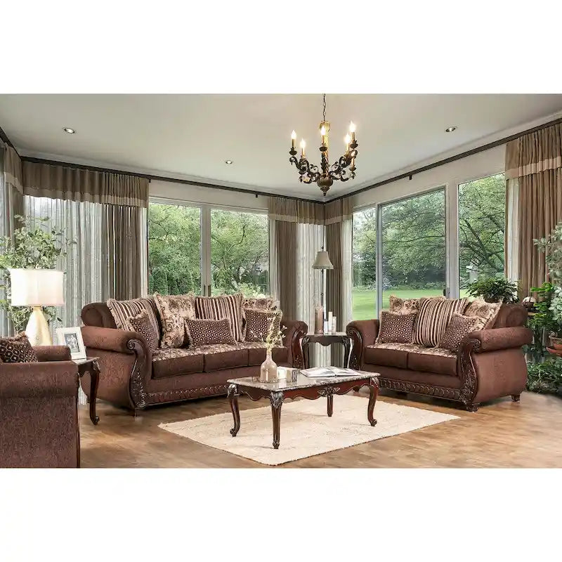 Traditional Fabric Upholstered Rolled Arms Sofa