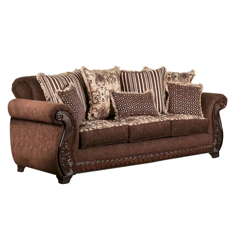 Traditional Fabric Upholstered Rolled Arms Sofa