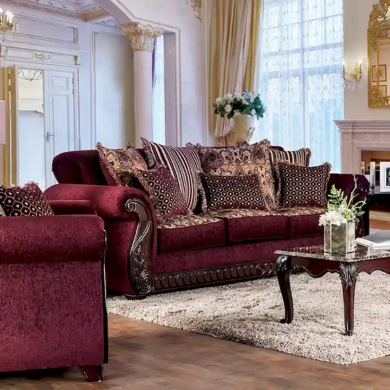 Traditional Fabric Upholstered Rolled Arms Sofa
