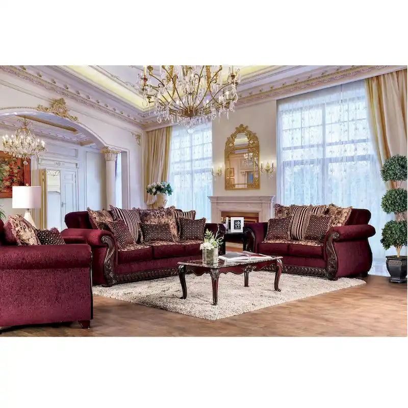 Traditional Fabric Upholstered Rolled Arms Sofa