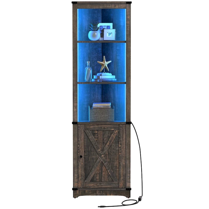 LED Corner Storage Cabinet with Farmhouse Barn Door