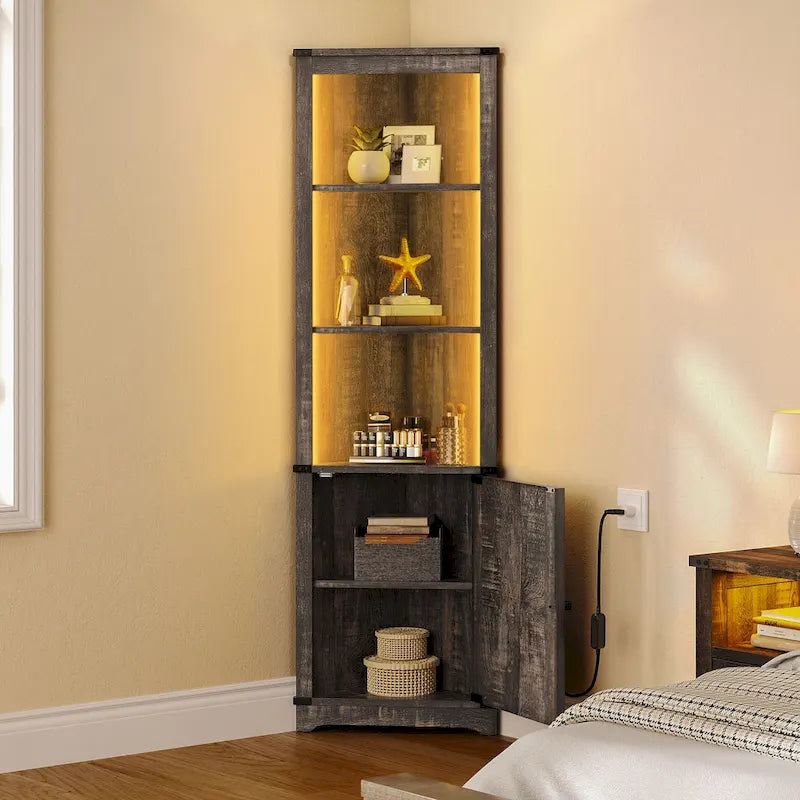 LED Corner Storage Cabinet with Farmhouse Barn Door