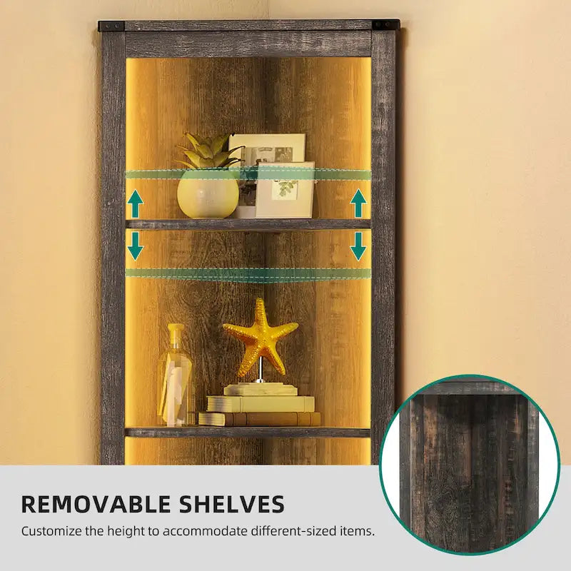 LED Corner Storage Cabinet with Farmhouse Barn Door