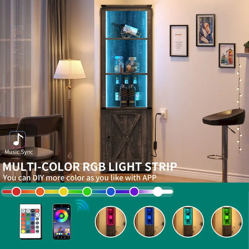 LED Corner Storage Cabinet with Farmhouse Barn Door