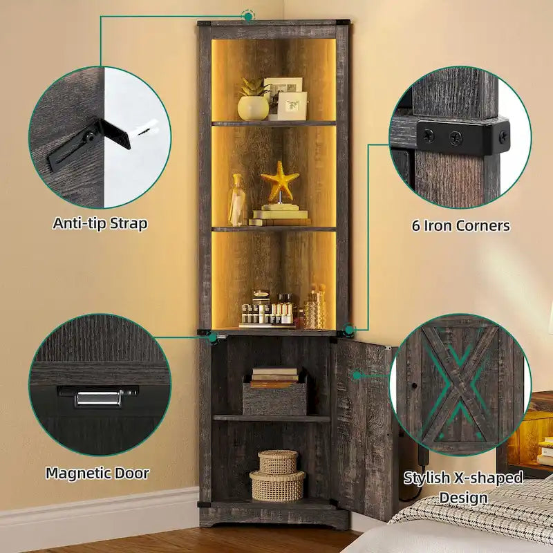 LED Corner Storage Cabinet with Farmhouse Barn Door