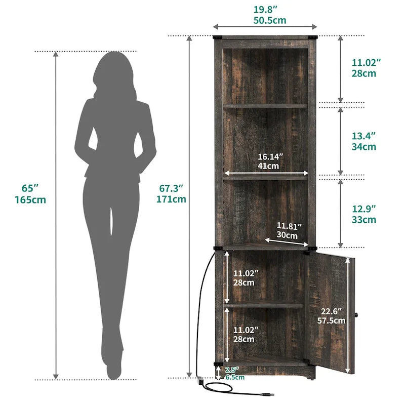 LED Corner Storage Cabinet with Farmhouse Barn Door