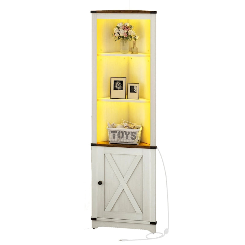 LED Corner Storage Cabinet with Farmhouse Barn Door