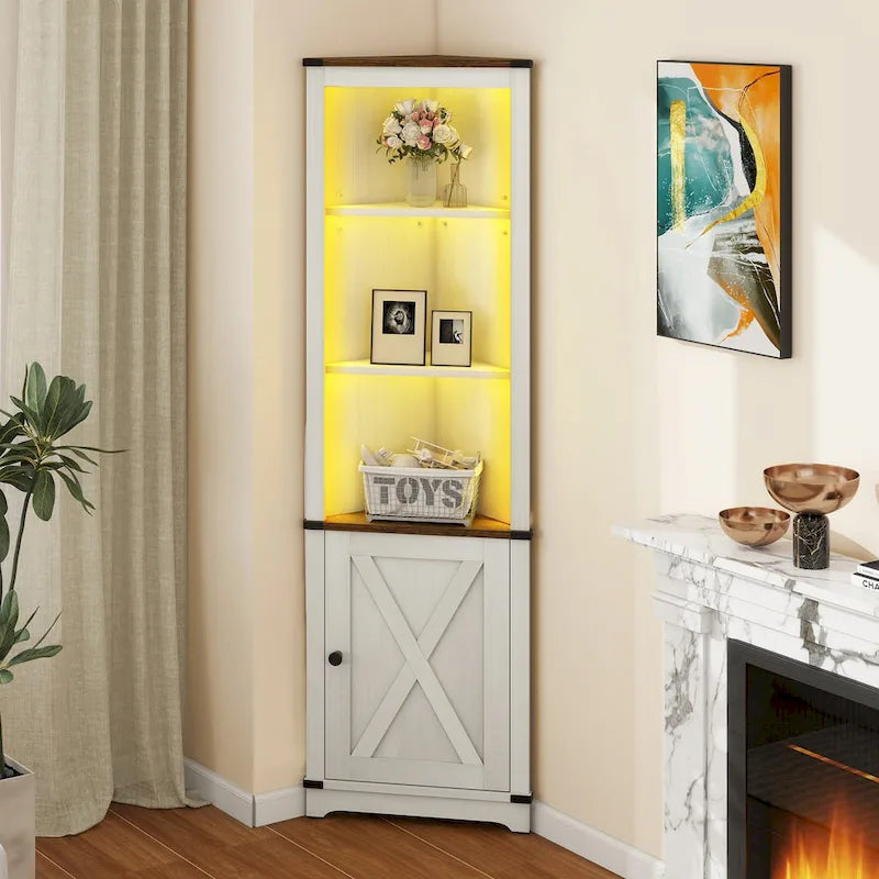 LED Corner Storage Cabinet with Farmhouse Barn Door