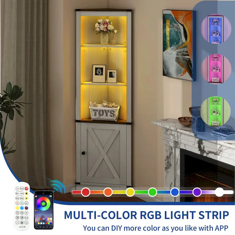 LED Corner Storage Cabinet with Farmhouse Barn Door