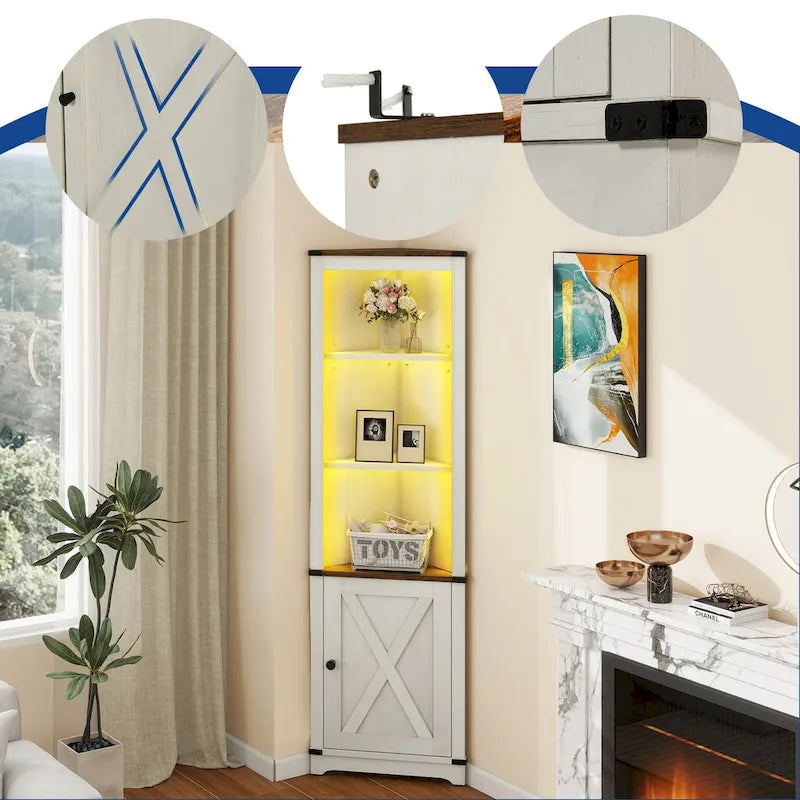 LED Corner Storage Cabinet with Farmhouse Barn Door