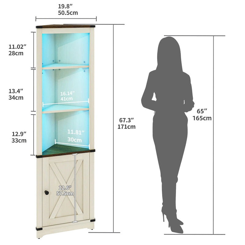 LED Corner Storage Cabinet with Farmhouse Barn Door
