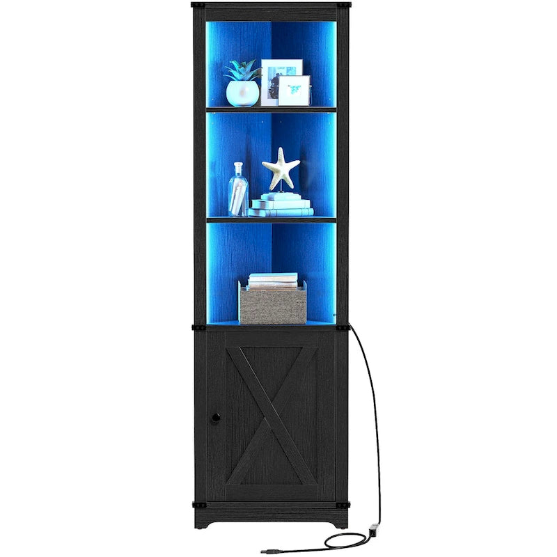 LED Corner Storage Cabinet with Farmhouse Barn Door