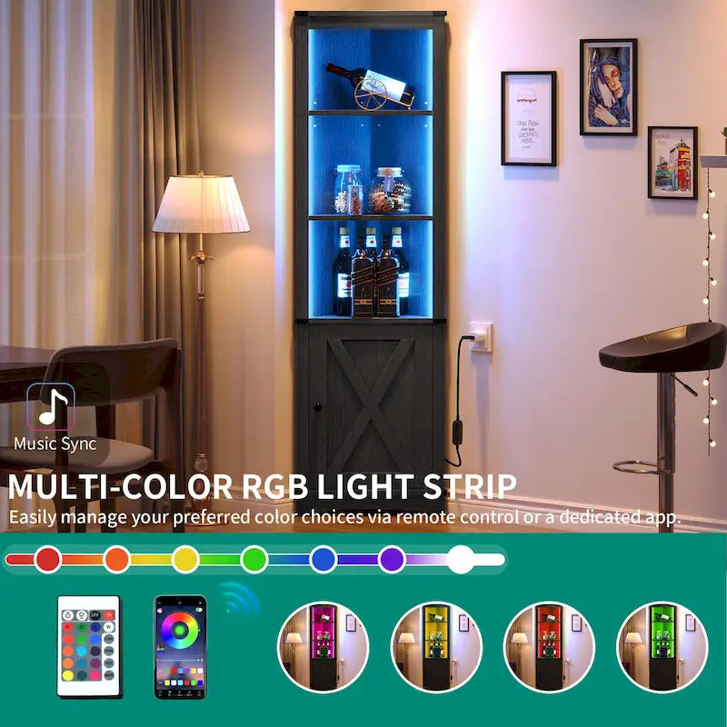 LED Corner Storage Cabinet with Farmhouse Barn Door