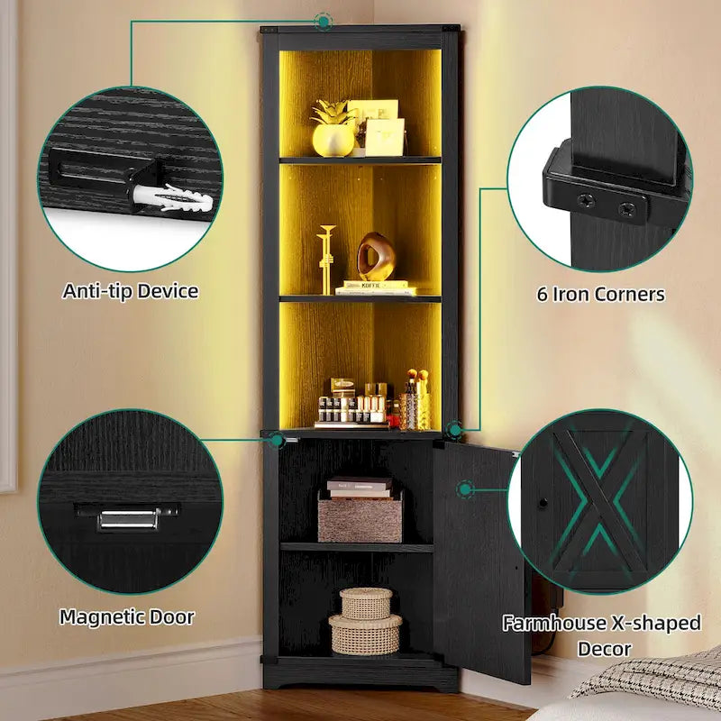 LED Corner Storage Cabinet with Farmhouse Barn Door
