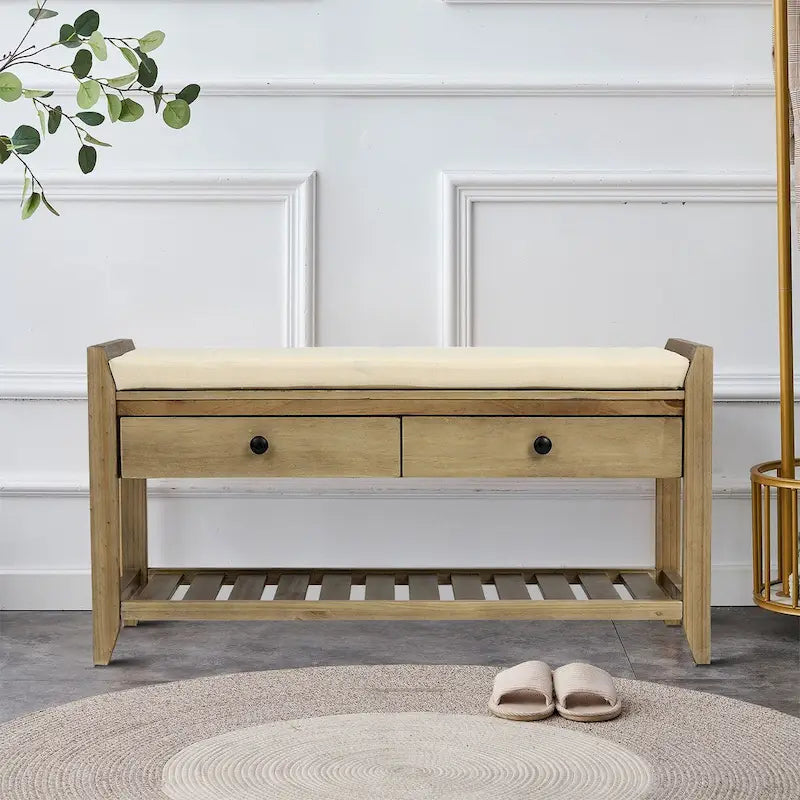 Vintage French Style Wooden Storage Bench, for Indoor Use