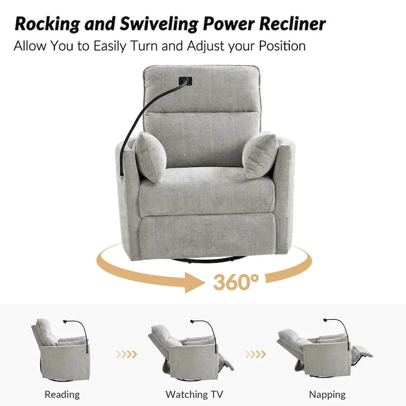 Power Rocking Swivel Nursery Recliner with USB Ports