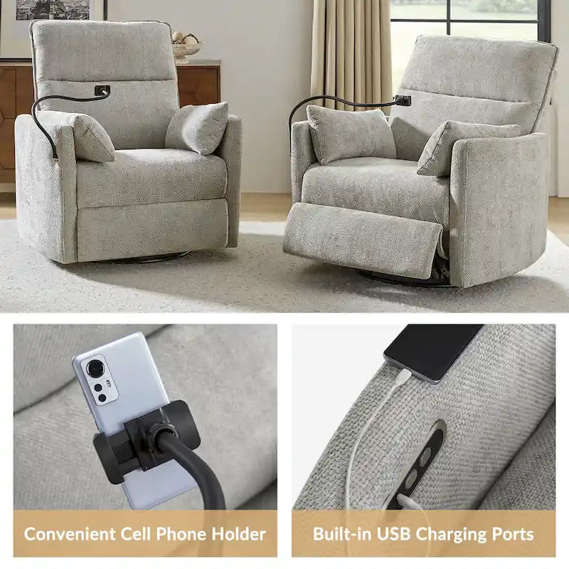 Power Rocking Swivel Nursery Recliner with USB Ports