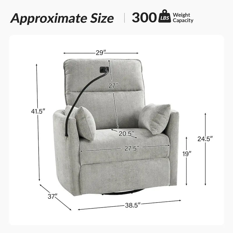 Power Rocking Swivel Nursery Recliner with USB Ports