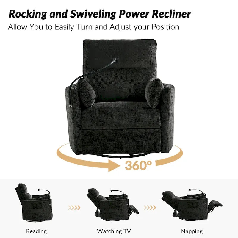 Power Rocking Swivel Nursery Recliner with USB Ports