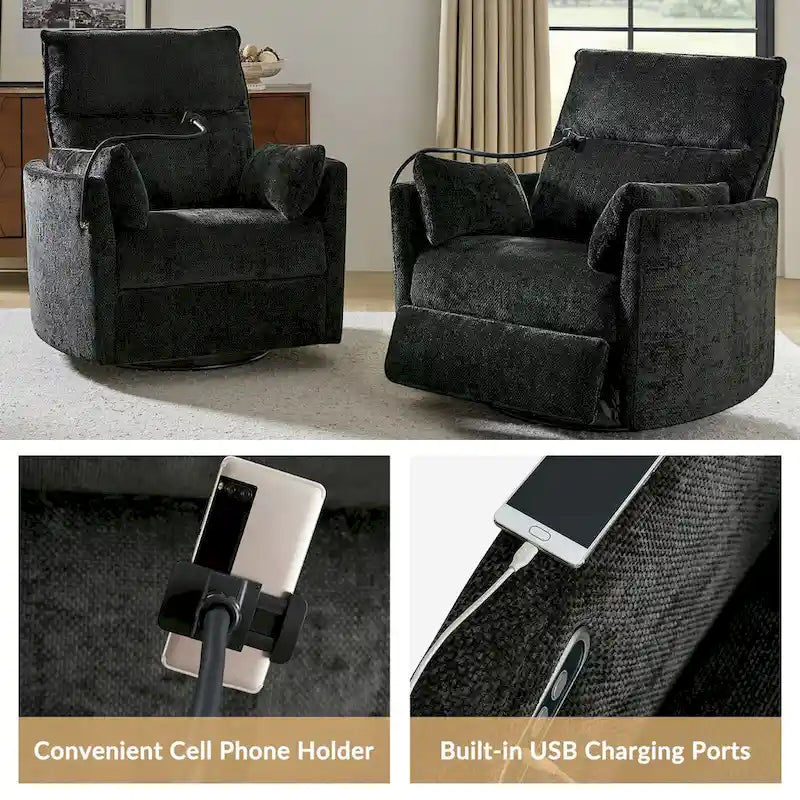 Power Rocking Swivel Nursery Recliner with USB Ports