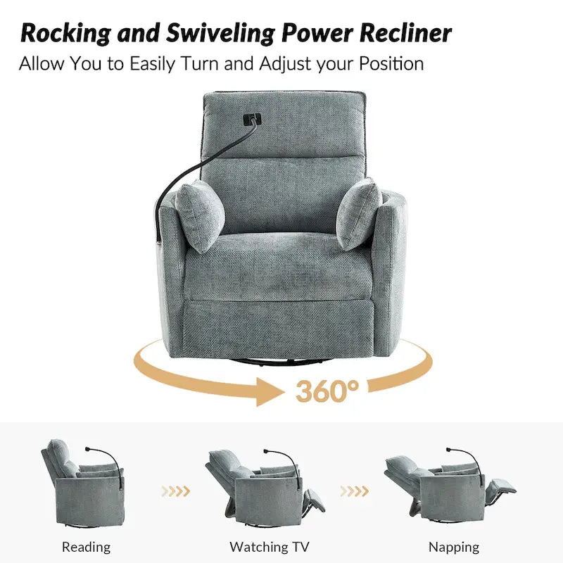 Power Rocking Swivel Nursery Recliner with USB Ports