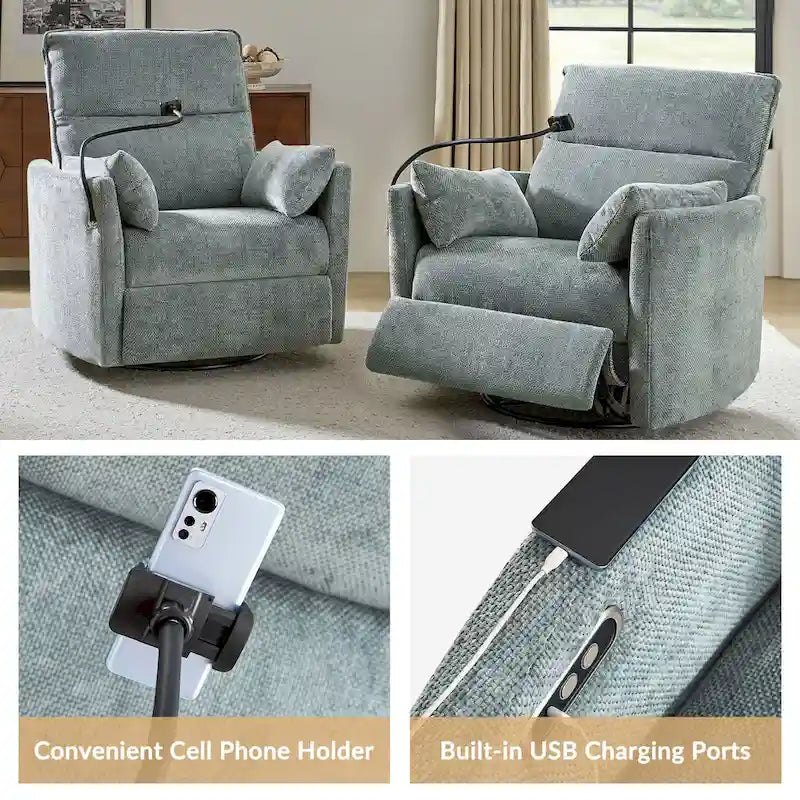 Power Rocking Swivel Nursery Recliner with USB Ports