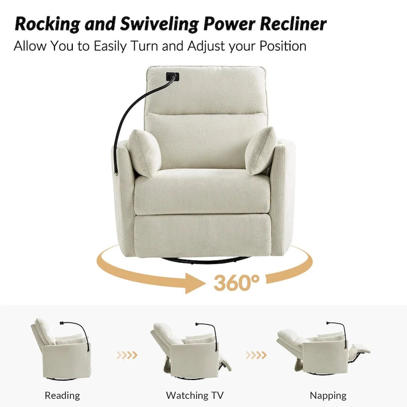 Power Rocking Swivel Nursery Recliner with USB Ports