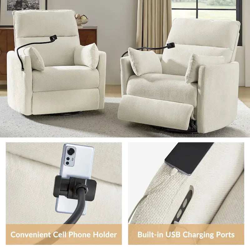 Power Rocking Swivel Nursery Recliner with USB Ports