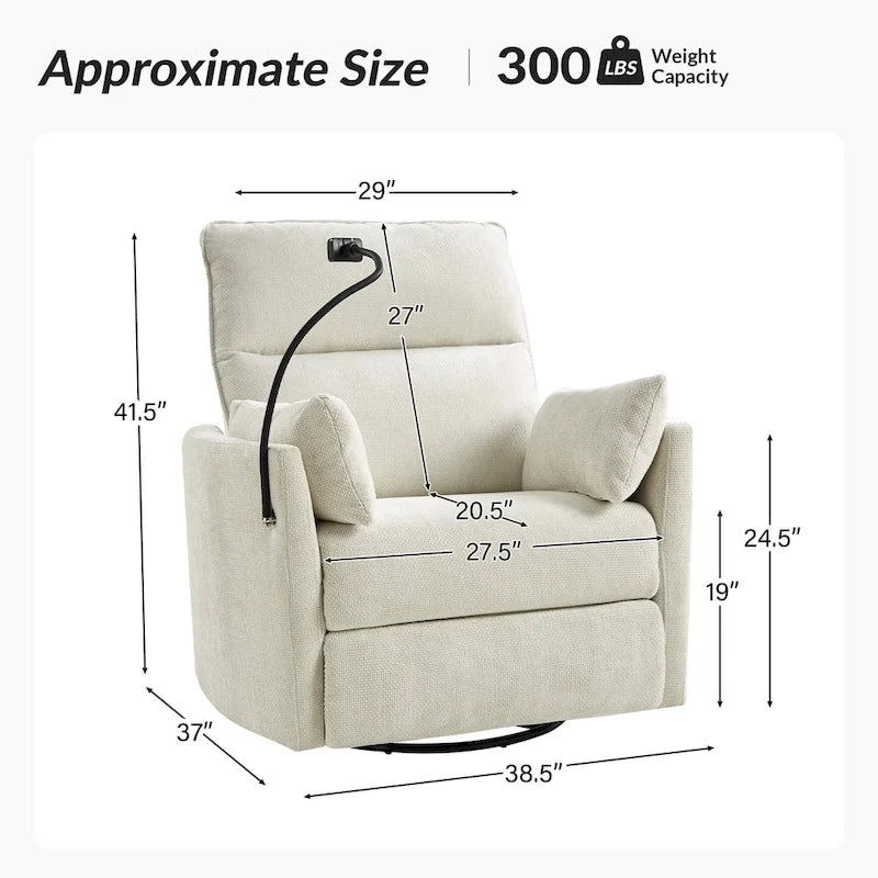 Power Rocking Swivel Nursery Recliner with USB Ports