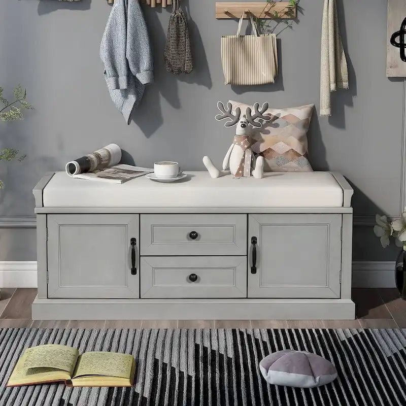 Storage Bench Shoe Bench with Removable Cushion for Living Room