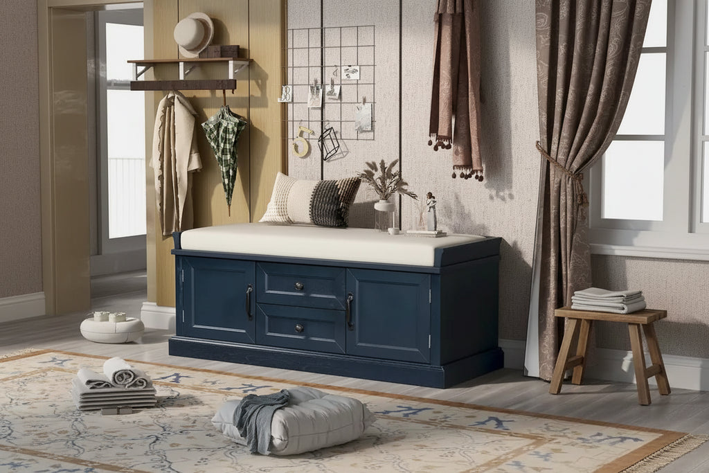 Storage Bench Shoe Bench with Removable Cushion for Living Room