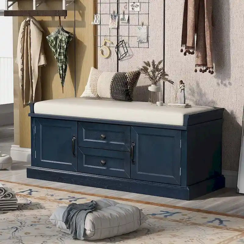 Storage Bench Shoe Bench with Removable Cushion for Living Room