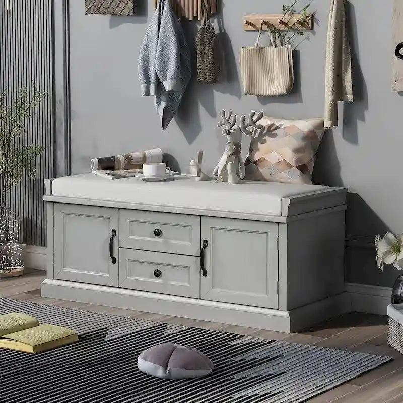 Storage Bench Shoe Bench with Removable Cushion for Living Room