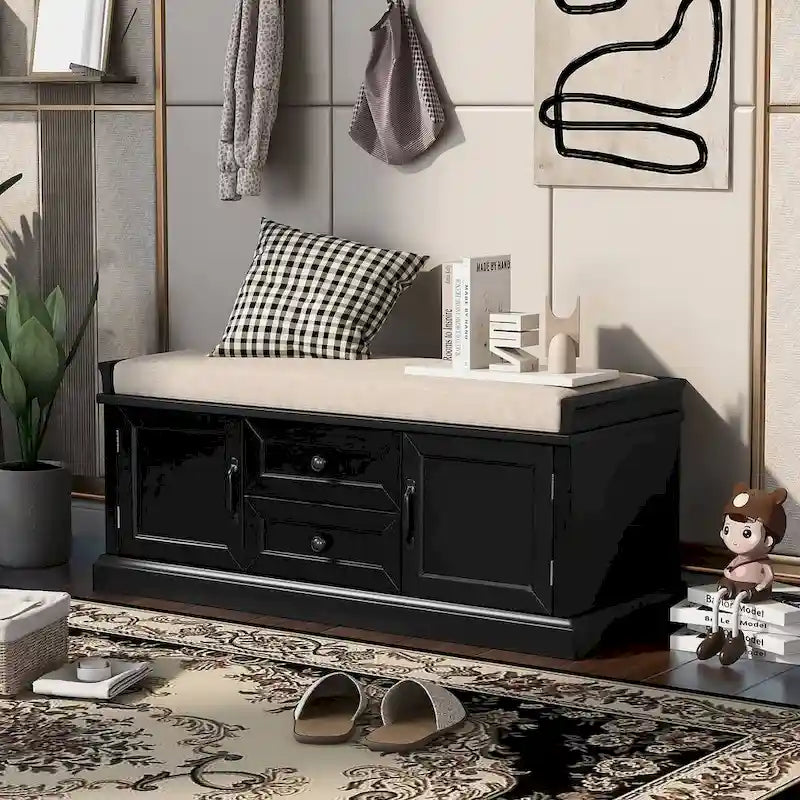 Storage Bench Shoe Bench with Removable Cushion for Living Room
