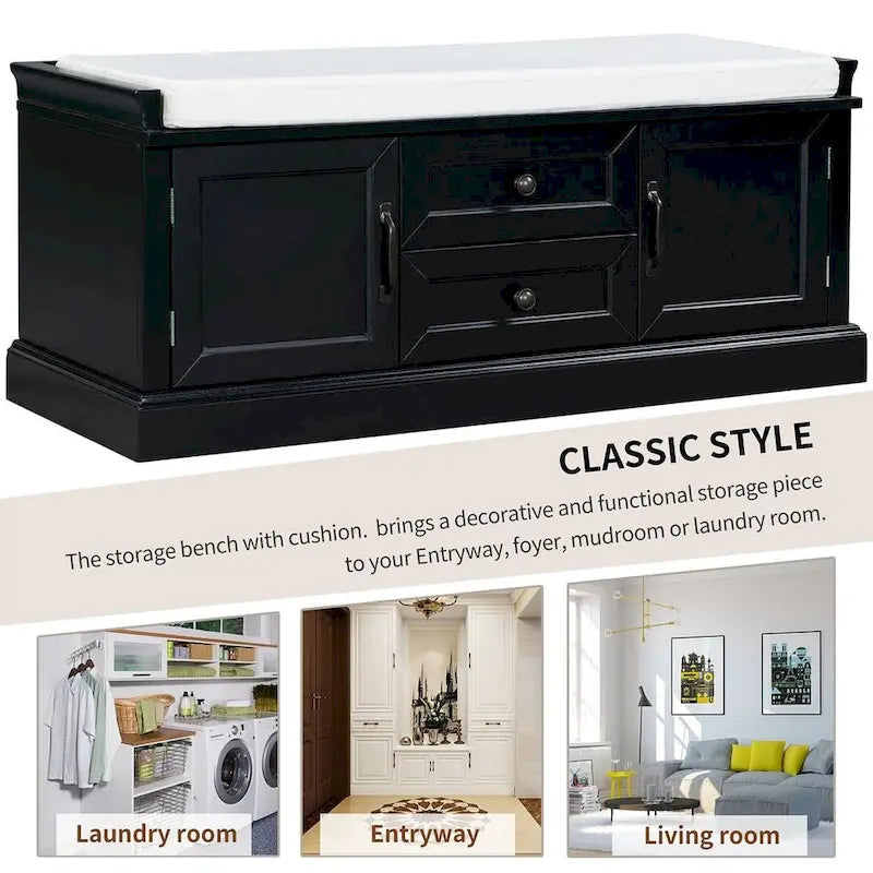 Storage Bench Shoe Bench with Removable Cushion for Living Room
