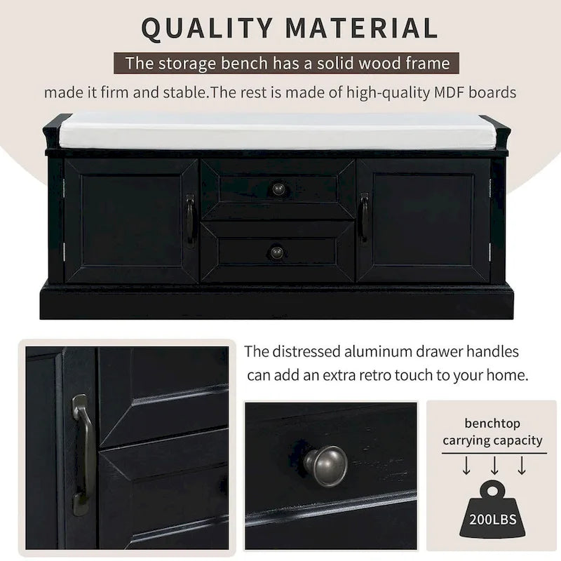 Storage Bench Shoe Bench with Removable Cushion for Living Room