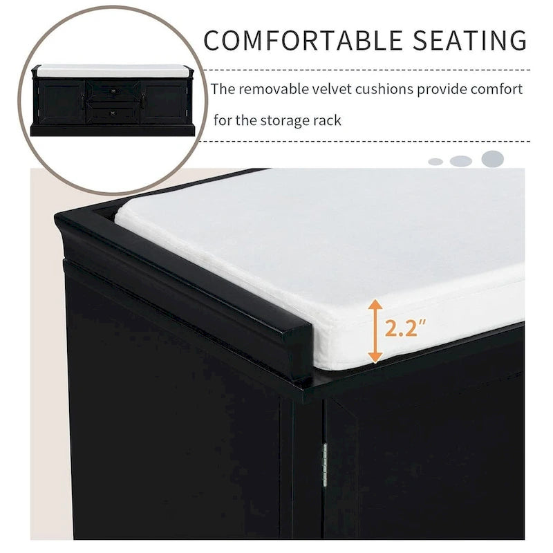 Storage Bench Shoe Bench with Removable Cushion for Living Room