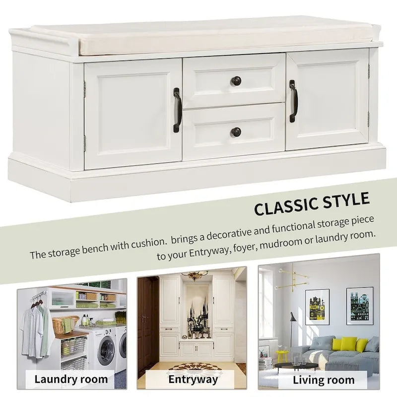 Storage Bench Shoe Bench with Removable Cushion for Living Room