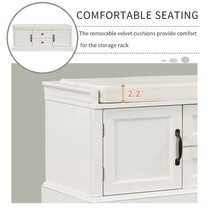Storage Bench Shoe Bench with Removable Cushion for Living Room