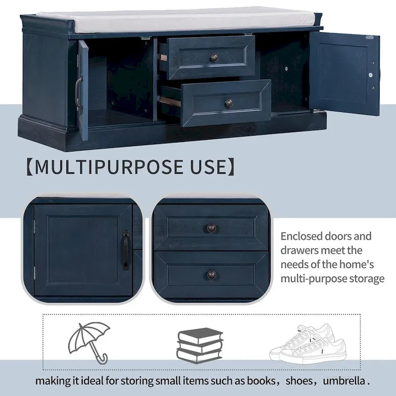 Storage Bench Shoe Bench with Removable Cushion for Living Room