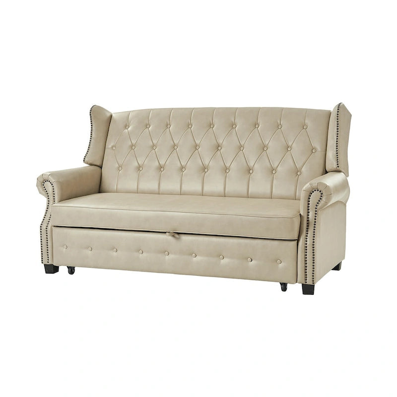 Transitional Chesterfield Vegan Leather Sofa Bed with Tufted Back