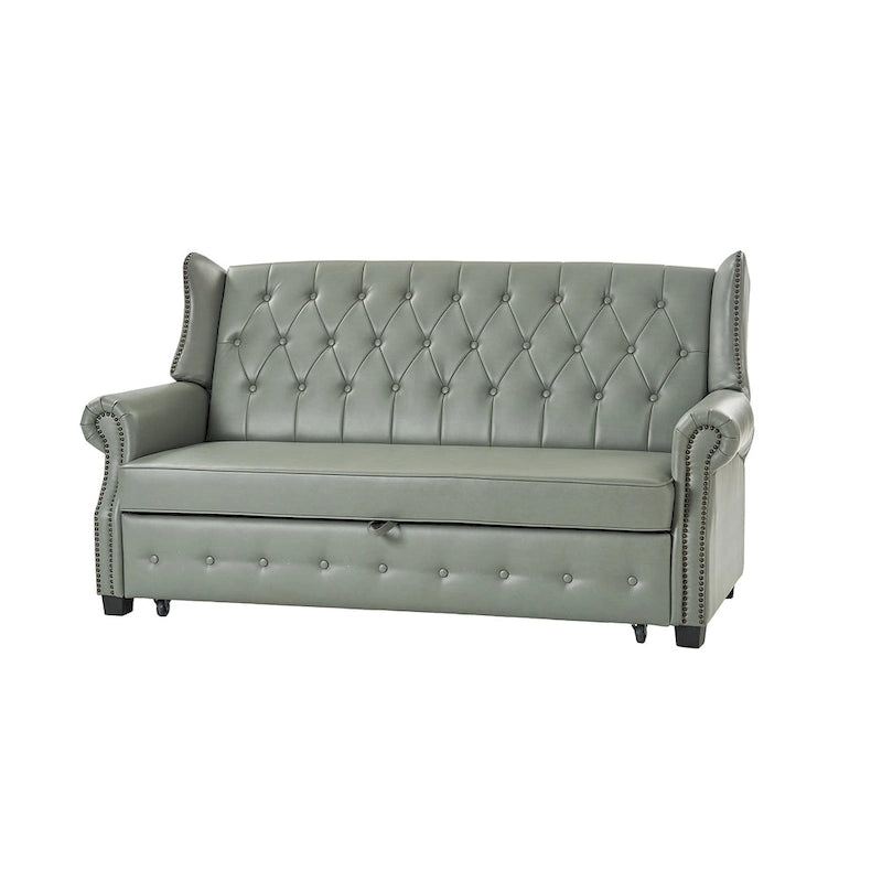 Transitional Chesterfield Vegan Leather Sofa Bed with Tufted Back