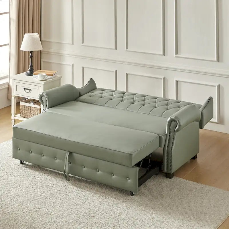 Transitional Chesterfield Vegan Leather Sofa Bed with Tufted Back