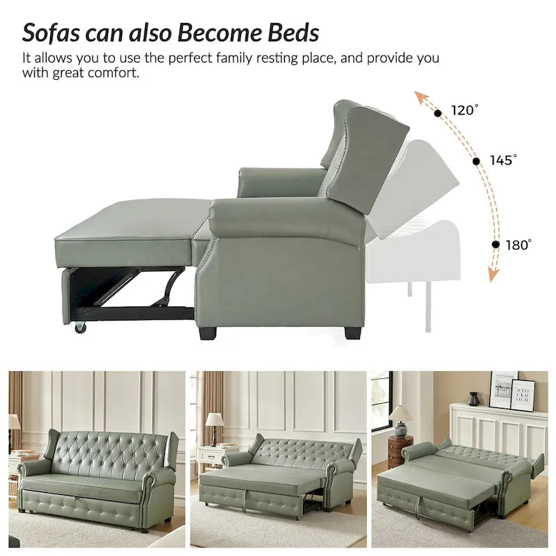 Transitional Chesterfield Vegan Leather Sofa Bed with Tufted Back